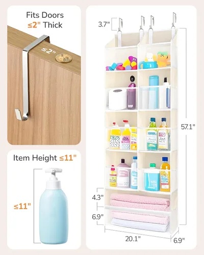 Miniatura 9 de ULG Organizador para colgar sobre la puerta, 5 niveles extra grande con 10 bolsillos de malla, capacidad de 100 libras, organizador de puerta Beige