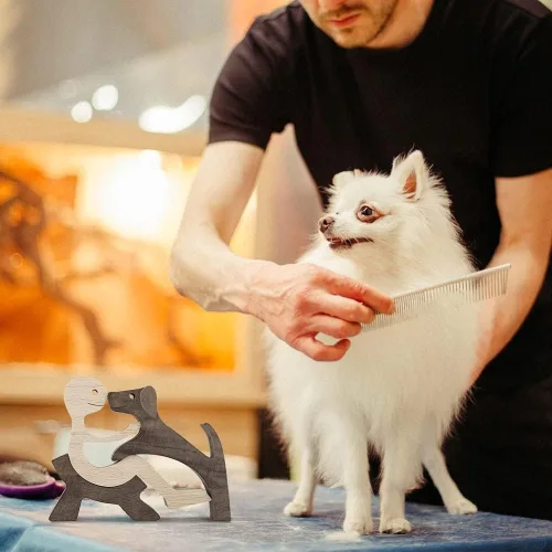 Miniatura 5 de Regalo único tallada a mano estatua de hombre y perro, estatua de madera humana de perro, escultura de madera para decoración de oficina en casa