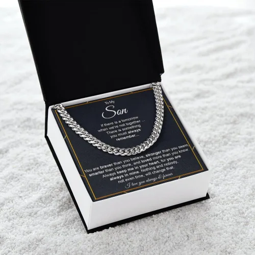 Miniatura 3 de Collar de cadena de eslabones cubanos con texto en inglés To My Son From Mom para niños, regalo personalizado para hijo de padre y madre, collares