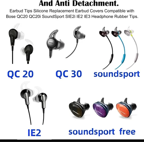Miniatura 2 de Puntas de auriculares para auriculares Bose QC20 QC20i QC30 Soundsport SIE2 SIE2i IE2 IE3 - Grandes 3 pares - Silicona - Blanco