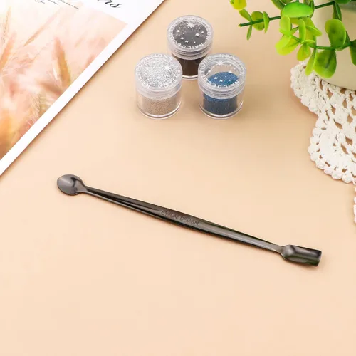 Miniatura 9 de Briartw Paquete de 5 cucharas de acero inoxidable de doble extremo, herramientas de precisión para purpurina, resina, epoxi, polvo de relieve, Negro