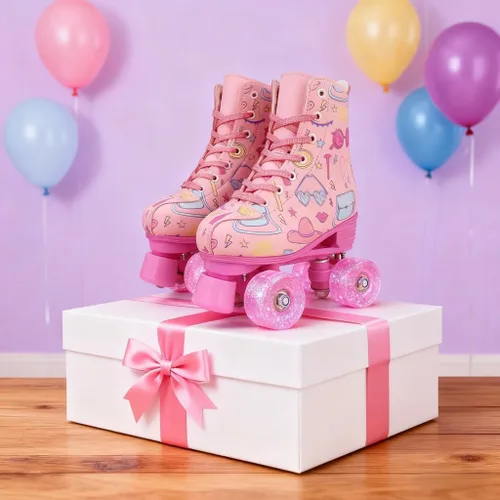 Miniatura 8 de Patines de dibujos animados para niñas y mujeres, patines de doble fila con ruedas iluminadas, patines de piel sintética con cordones, patines