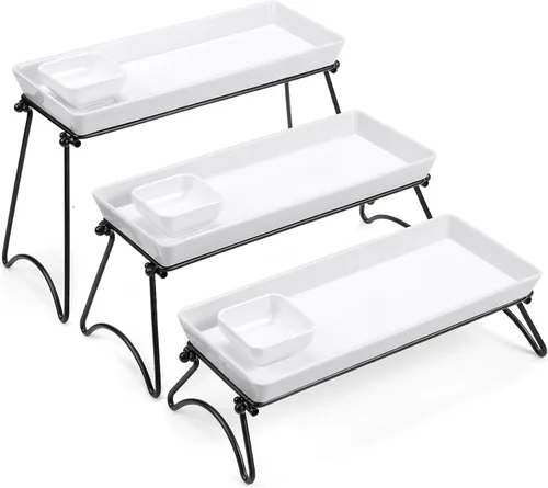 Miniatura 11 de Bandejas de servir de 3 niveles para fiesta, platos y bandejas de servir de porcelana, soporte de bandeja escalonada de 12 pulgadas, bandeja