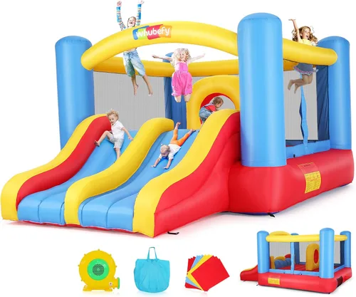 Whubefy Casa de Rebote Inflable para Niños de 3-6 y Niños Grandes de 8-12, 12.6 Pies x 9 Pies Casa de Rebote Inflable con Soplador Obstáculo de