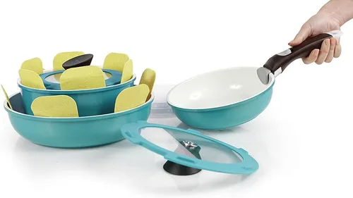 Miniatura 7 de Neoflam Midas cerámica antiadherente utensilios de cocina set con mango extraíble, Midas Plus 9pc, Verde esmeralda