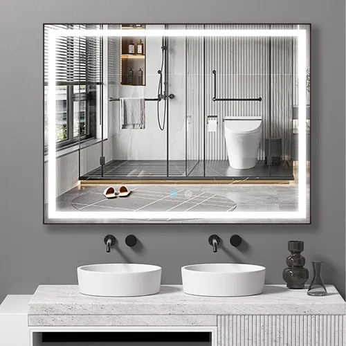Espejo LED de 48 x 36 para baño, espejo de tocador LED, ajustable de 3 colores, espejo de tocador regulable con luces, antivaho, control táctil,