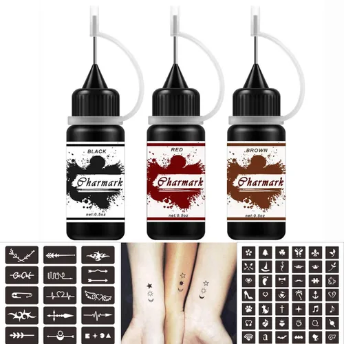 Miniatura 7 de Kit de pintura temporal de pecas falsas, 84 piezas, plantillas de calcomanías, kit completo de 3 botellas (3 negras*3)