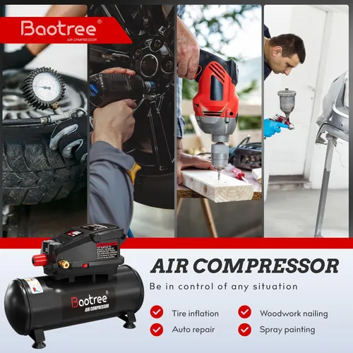 Miniatura 7 de Baotree Compresor de aire portátil de 8 galones, tanque de compresor de aire libre de aceite máximo de 150 PSI, motor de 2 HP 2.8 SCFM a 90 PSI