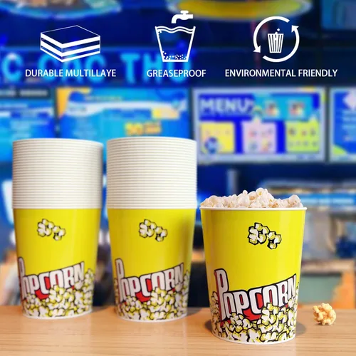 Miniatura 2 de EGGKITPO Paquete de 50 cubos de palomitas de maíz de 32 onzas, estilo retro, desechables, resistentes a la grasa, pequeño agujero para el hogar