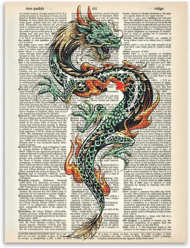 Upcycled Dictionary Art – Dragón chino tradicional – Impresión vintage para el hogar o la oficina, página de libro de diccionario, arte decorativo