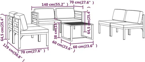 Miniatura 9 de Juego de 7 piezas para patio con cojines, sofá al aire libre, juego de bar de patio, muebles modernos para exteriores, banco de comedor