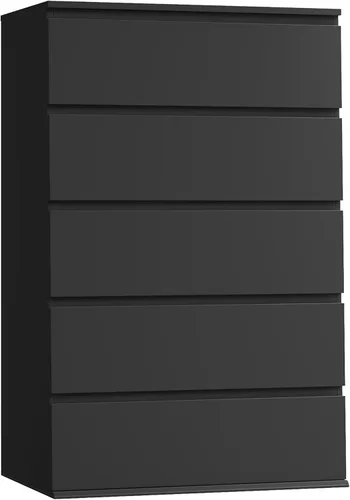 FOTOSOK Cómoda negra, cajón alto negro con 5 cajones con gran espacio de almacenamiento, cómoda moderna, 23.6 pulgadas de largo x 17.6 pulgadas de