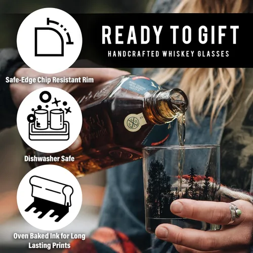 Miniatura 2 de Black Lantern Juego de 2 vasos de whisky, vasos de cóctel antiguos de 11 onzas con ilustraciones de bosque y nubes, vasos de rocas prémium