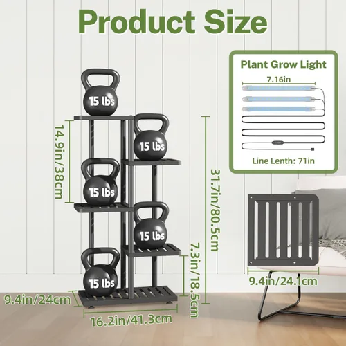 Miniatura 3 de iDavosic.ly Soporte para plantas con luz de cultivo para interiores y exteriores, estante de flores de metal de 4 niveles para macetas grandes
