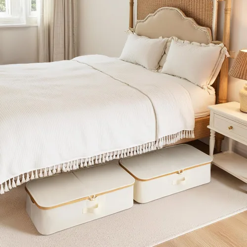 Miniatura 2 de StorageWorks Paquete de 2 Cajas de Almacenamiento Debajo de la Cama con Marco de Bambú, Contenedor Debajo de la Cama con Tapa Abatible de 42L