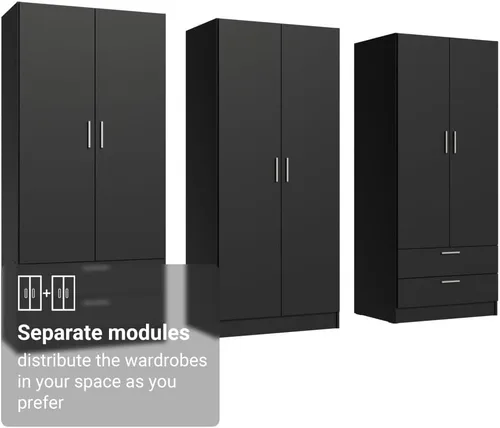 Miniatura 4 de Madesa Juego de armario de 6 puertas y 4 cajones, armario de almacenamiento para dormitorio, con estantes y espacio para colgar, 94 pulgadas de Negro