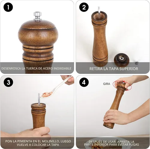 Miniatura 5 de 1 paquete de molinillo de pimienta de madera, XWXO molinillo de sal de 10 pulgadas y shaker de pimienta, molinillo de pimienta con rotor de cerámica