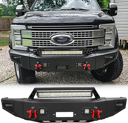 BESTZHEYU Parachoques delantero compatible con F250 F350 F450 2017 2018 2019 2020 2021 2022 con placa de cabrestante y luces LED