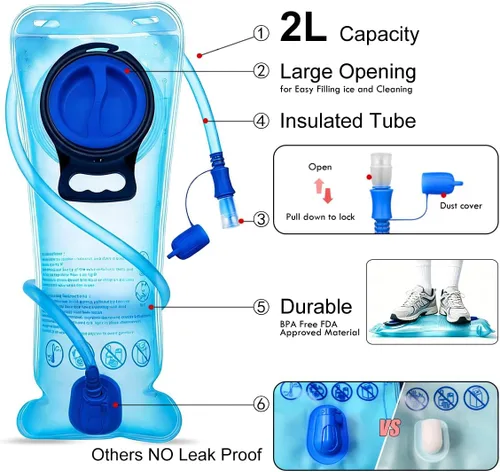 Miniatura 5 de Mothybot - Mochila de hidratación aislada con depósito de 2 litros sin bisfenol A (BPA) y almacenamiento, mochila de senderismo para hombres