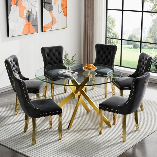 Miniatura 65 de Juego de 4 mesas de comedor de cristal para 4, juego de 4 mesas y sillas de cocina modernas, juego de mesa de comedor de cocina de 5 piezas con mesa