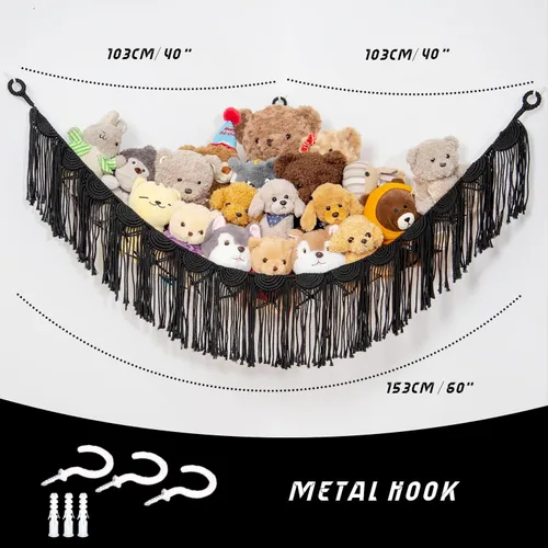 Miniatura 3 de Amdermi Hamaca de animales de peluche, red colgante de esquina para organizador de juguetes, sala de juegos, hamaca de juguete de animales de Crema