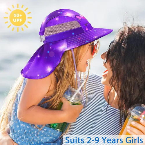 Miniatura 67 de Sombrero de sol para niños, protección UV, unicornio, verano, playa, jugar con ala ancha, solapa para el cuello para niñas y niños
