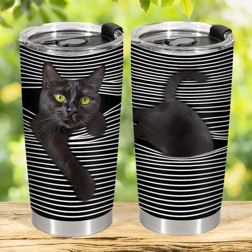 Miniatura 5 de 34HD Taza Negra de Gato con Tapa, 20 oz de Acero Inoxidable con Aislamiento al Vacío, Oculta y Busca Gato, Regalos Graciosos de Gato para Hombres