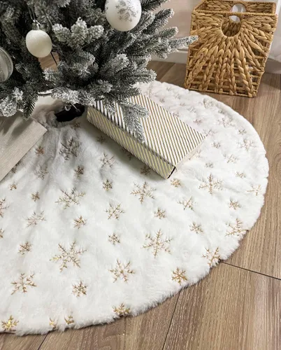Miniatura 4 de AOGU - Falda para árbol de Navidad de 36 pulgadas con lentejuelas de piel sintética, decoración de árbol de Navidad para una feliz fiesta navideña