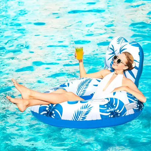 Miniatura 8 de [Nuevo Modelo 2025] Flotador Inflable de Tumbona para Piscina con Cuerpo Único, Portavasos y Asa, Juguetes de Piscina Ideales para Playa, Lagos