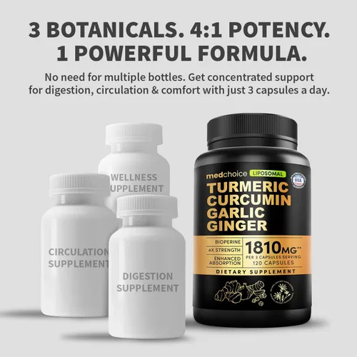 Miniatura 2 de Cúrcuma liposomal, suplementos de curcumina de alta absorción, mezcla sin OMG para comodidad digestiva y apoyo diario, suplemento de cúrcuma