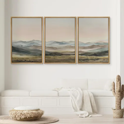 Miniatura 476 de SIGNWIN Lienzo enmarcado para pared, arte con pinceladas de flujo neutro en tonos beige abstractos, ilustraciones, arte moderno, decorativo