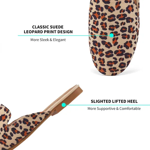 Miniatura 2 de Ecetana Mocasines para mujer, cómodos, planos, de leopardo, sin cordones, puntera redonda, sin espalda, de gamuza, zapatos para mujer