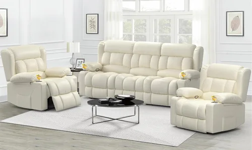 Miniatura 15 de Dresegmt - Juego de sofá reclinable con consola de almacenamiento, diseño de respaldo central abatible, sofá de piel sintética y sillón reclinable