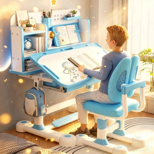 Juego de silla de escritorio funcional para niños, juego de sillas de mesa escolar para niños con diseño de partición, altura ajustable, soporte