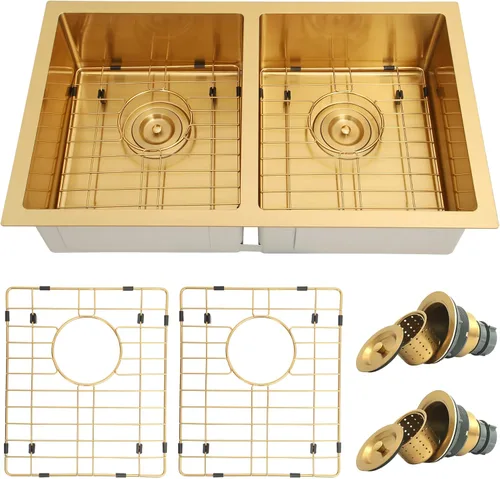 Miniatura 12 de Fregadero de Cocina de Doble Tazón 30" X 18", Fregadero de Cocina Negro de Montaje Inferior, Fregaderos Dobles de Montaje Inferior de Acero Acero