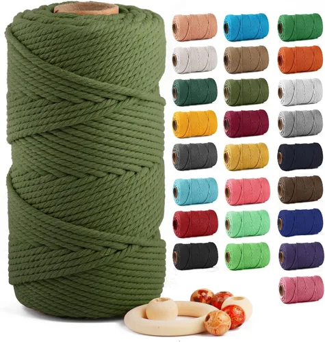 Miniatura 11 de Cuerda de algodón para macramé de 5 mm x 109 yardas, ZUEXT 100% natural hecha a mano, cuerda de algodón trenzada de 4 hebras para colgar plantas