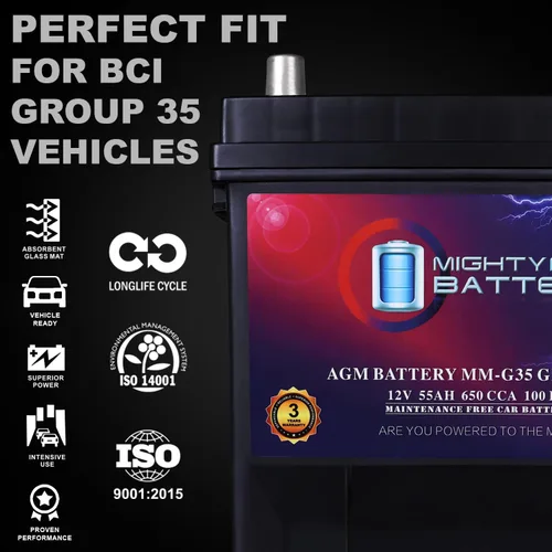 Miniatura 5 de Batería Mighty Max Battery MM-G35 de Arranque y Parada para Coche BCI Grupo Tamaño 35 12V 55Ah, 100RC, 650 CCA Batería de Coche AGM Recargable