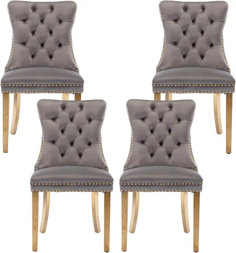 Miniatura 14 de Silla de comedor copetuda moderna de terciopelo para comedor, sillas de comedor tapizadas con remache de clavo, anillo trasero para cocina, comedor