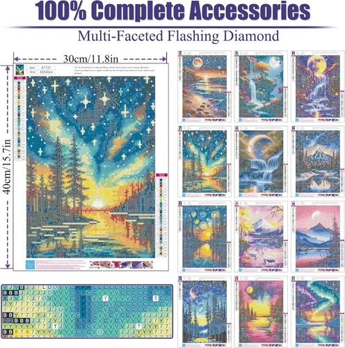 Miniatura 2 de CreateJoy Paquete de 12 Kits de Pintura de Diamantes Moonlight para Adultos, Kits de Arte de Diamantes de Luna 5D para Principiantes, Pintura DIY