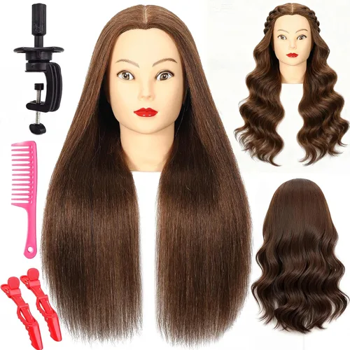 Miniatura 11 de 16 pulgadas 100% pelo real maniquí cabeza de entrenamiento cabeza cosmetología maniquí cabeza para peluquería práctica trenzado peinado con soporte