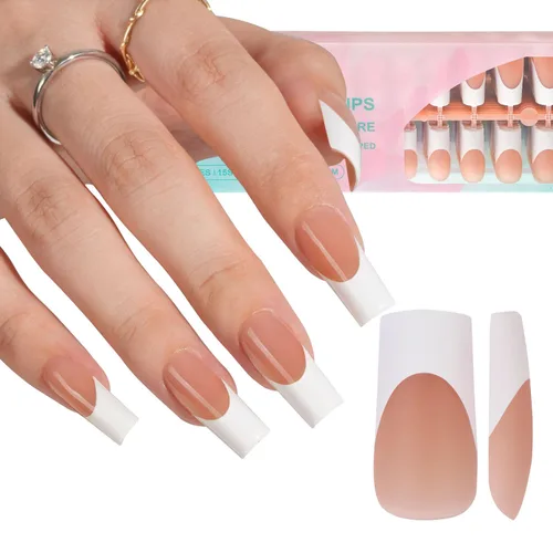 Miniatura 21 de Misssix Puntas de uñas de gel francesas negras, 240 piezas de puntas francesas de uñas postizas largas cuadradas, no es necesario limar, puntas 3