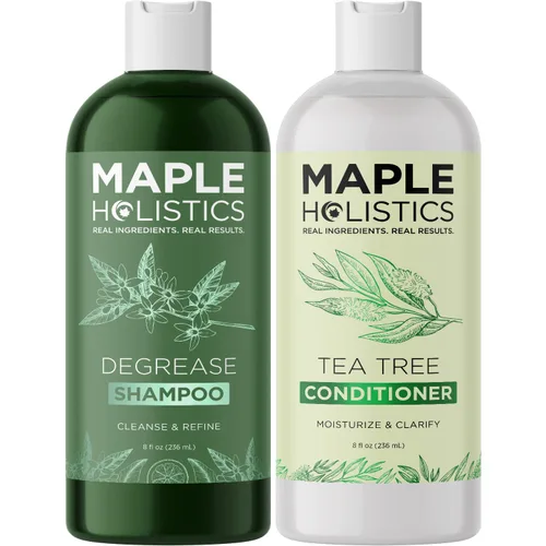 Champú y acondicionador grasos para cabello y cuero cabelludo, champú desengrasante y acondicionador de árbol de té para cabello graso y cuero