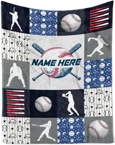 Miniatura 13 de TEEMAN Manta de béisbol personalizada para niño, regalos de noche de béisbol para adultos mayores 2024, manta de bandera estadounidense, regalos