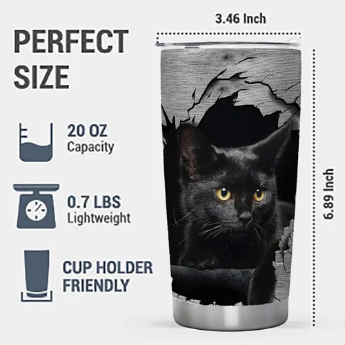 Miniatura 4 de DJY Vaso aislado de acero inoxidable con tapa con diseño de gato negro 3D para café, viaje, regalo para mamá, mujer, hija, botella de agua