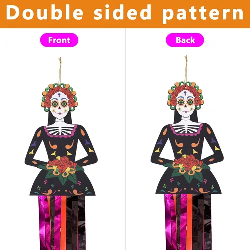 Miniatura 3 de codree 4 decoraciones colgantes de calavera de azúcar del día de los muertos, 27.5 x 5 pulgadas de diámetro de los muertos, decoraciones colgantes