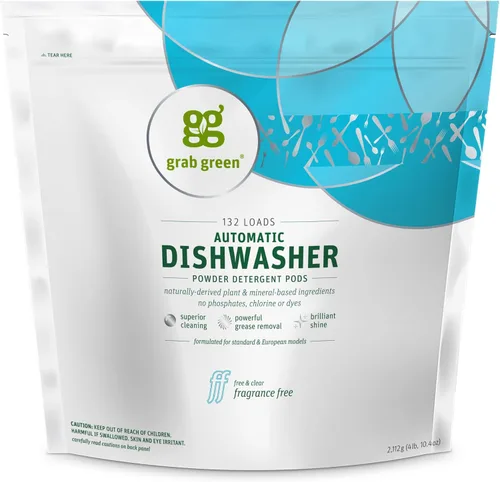Miniatura 15 de Grab Green Cápsulas de detergente automático para lavavajillas, 132 unidades, aroma a hierba de limón mandarina, a base de plantas y minerales
