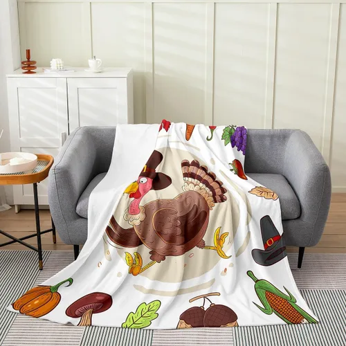Miniatura 21 de Bonita manta de franela de vellón de pavo para cosecha, manta de Acción de Gracias para cama, sofá, decoración de otoño, decoración de otoño, manta