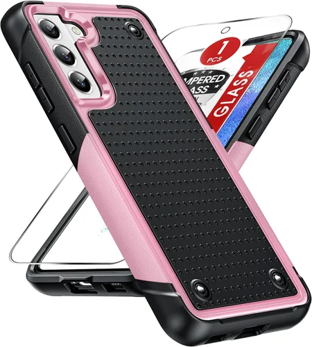 LeYi Funda para Galaxy S21 FE-5G: Funda Samsung S21 FE con protector de pantalla, doble capa protectora de policarbonato duro y TPU suave Android