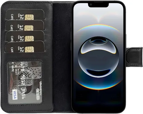Miniatura 28 de HARDISTON Funda de piel auténtica de alta calidad hecha a mano para iPhone 11 Pro de 5.8 pulgadas, tarjeteros de doble folio, funda magnética Negro
