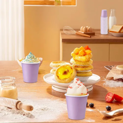 Miniatura 5 de Paquete de 150 vasos de papel morados de 3 onzas, tazas de enjuague bucal, vasos de baño desechables, vasos de papel pequeños de 3 onzas, ideales